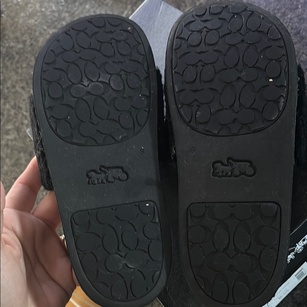Coach Black and White Fuzzy Slides - Picture 4 of 6
